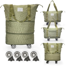 Expandable Rolling Duffel Bag Mommy Bag with Detachable Wheels Travel Luggage Bag Convertible Gym Bag Travel Bag Large Weekend Bag for Women (Green)