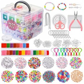 Cuentas para Pulseras, Sebami Kit para Hacer Pulseras con 4655 Piezas Accesorios, Kit Porttil de Manualidades,Cuentas para DIY con 3 Niveles de Cajas 