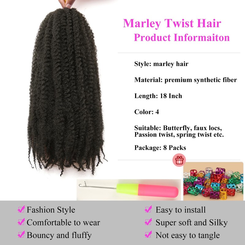 Marley Twist Braiding Hair 18 Inch 8 Packs – Long-Lasting