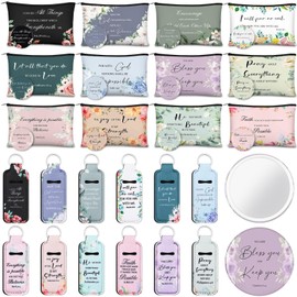Marsui 36 Pcs Christian Gifts for Women Mother's Day Church, 12 Set Christian Makeup Bags Bible Verse Compact Makeup Mirrors Lipstick Lip Balm Holder Bulk Bible Study Supplies Religious Baptism Gifts