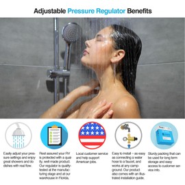 Renator RV Water Pressure Regulator for RV Camper. Brass Lead-Free Adjustable Water Pressure Regulator with Gauge for Camper Travel Trailer, Reducer Valve W Filter. M44-0660R.