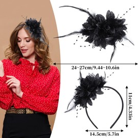 ElevateTech 1920s Feather Fascinators Headband, Queen Flapper Headpiece Vintage Hair Clip for Women Cocktail Wedding Party(Black)
