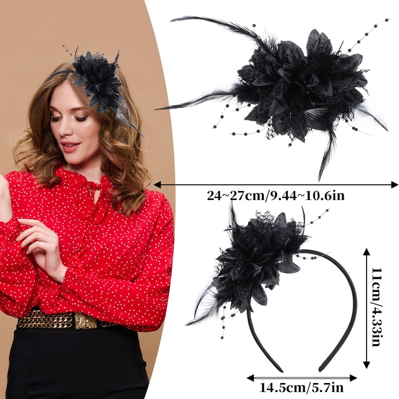 ElevateTech 1920s Feather Fascinators Headband, Queen Flapper Headpiece Vintage Hair