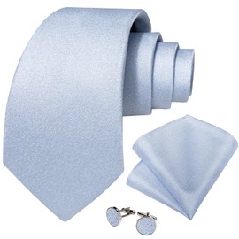 DiBanGu Men's Tie Set Solid Color Sky Blue Necktie and Pocket Square Cufflinks Formal Wedding Business