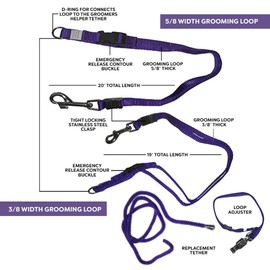 Groomers Helper® Mini Accessory Kit - 2 Grooming Loops, Tether Repair Kit & Loop Adjuster Pet Grooming Tools (Purple)