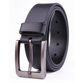 Fabio Valenti Men's Casual Jean Leather Belt 1 1/2” Wide 4MM Thick Alloy Prong Buckle Work Dress Belt for Men (38"-40", 2070 Black)
