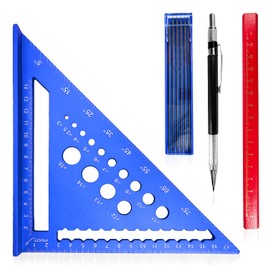 7 inch Speed Square Metric with 14 Types of Drill Holes,Triangle Ruler,Aluminum Alloy Carpenters Measuring Square,Carpentry Tools and Equipment (Blue)