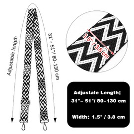 Bag Strap, Wide 3.8 cm, 80-130 cm, Adjustable Shoulder Strap for Handbags, Shoulder Bags, Purses, Carry Bags, DIY Accessories for Bag, Black Stripes