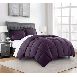 Chezmoi Collection 3-Piece All Season Oversized Queen Comforter Set Dark Purple, Soft Quilted Down Alernative Duvet Insert with Corner Tabs, Lightweight Microfiber Bedding, 92 x 96 Inches