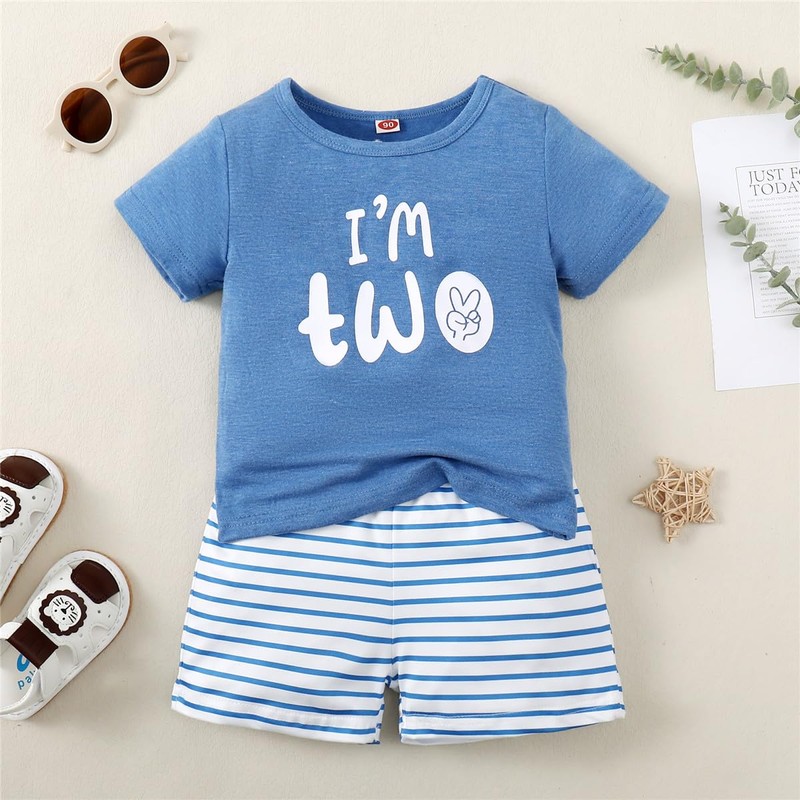 CPEI Toddler Boy 2nd Birthday Outfit,Im Two Shirt+Short Pants,Boy 2