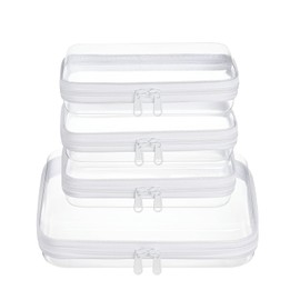 4 pcs Clear Zipper Pouches,Hard Shell Zipper Case, Toiletry Bag for Travel, CLear Diaper Bag, Toiletry Pouch, Travel Organizer, Cosmetic Bag,Toy Storage Bins (M+3S)