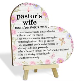 Pastor Wife Appreciation Gifts Christian Gifts for Pastor Wife Heart Wood Plaque with Wood Stand for Unique Pastor Wife Gifts Heart Desk Sign for Jesus Decor Faith Based Gifts for Preacher Wife - L927