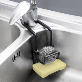 CIMOYBAI Sponge Holder Kitchen, 2 in 1 Kitchen Organiser Sink, Sink Organiser No Drilling, Washing Sponge Holder for Sink Plugs, Washing Sponges, Brush, Black