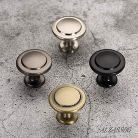 Alzassbg 5 Pack Matt Black Cabinet Knobs, 1-1/4 Inch Diameter Kitchen Cabinet Hardware Round Knobs for Cabinets and Drawers AL6012MB