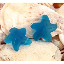 PICK COLOR 2pc 20mm Starfish Top drilled Pendant Sea Glass frosted Bead recycled - teal