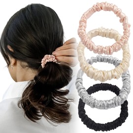 SEEWEN Silk Hair Elastic Adult Color 100% Silk Hair Loss Prevention Silk Scrunchy Tangle Free Hair Gently Non-marking Hair Elastic 4 Piece Set