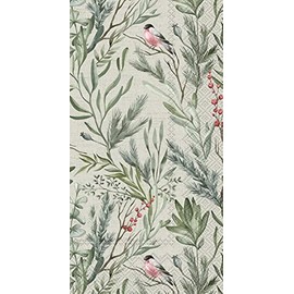 Boston International IHR 3-Ply Guest Towel Buffet Winter Holiday Christmas Paper Napkins, 16-Count, Winter Greens- Cream