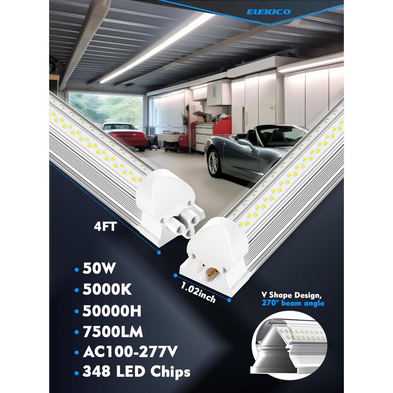 ELEKICO 6 Pack 50w 4ft Led Shop Light, Super Bright