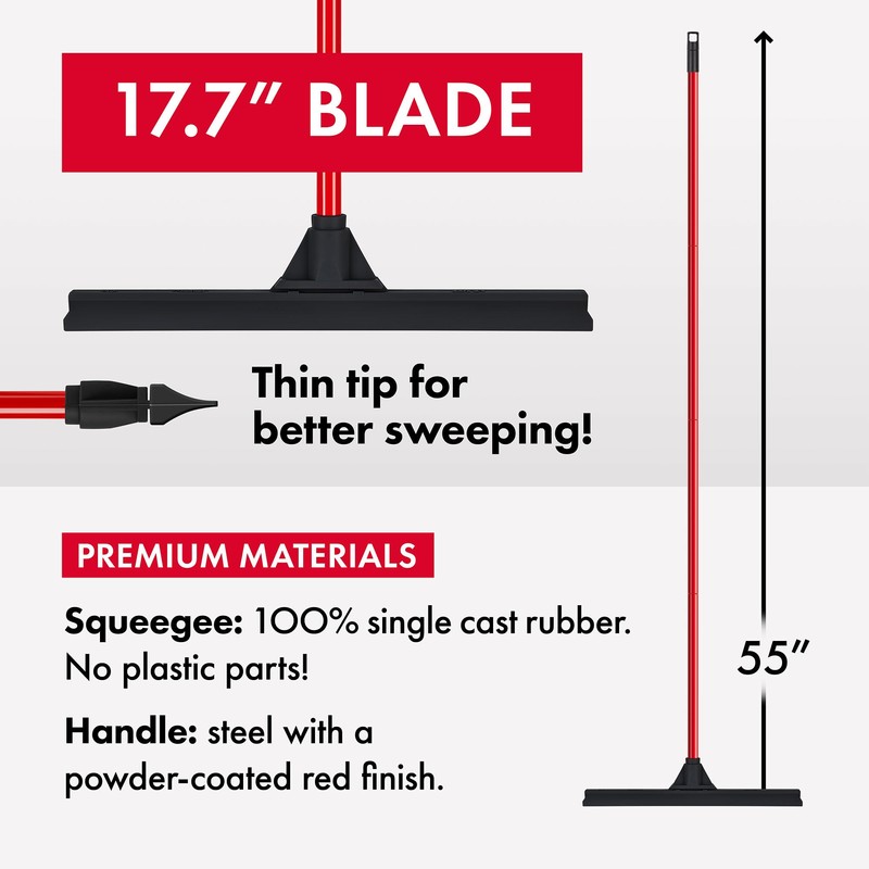 Heavy-Duty Floor Squeegee - Large 18" Wide Blade & 55"