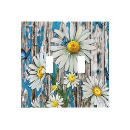 Od Wooden Door Sunflowers 2 Gang Double Toggle Light Switch Cover Decorative Wall Plate Electrical Faceplate for Bathroom Home Living Room Bedroom