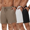 Neer 3 Pack Men's Linen Shorts Casual Cotton Lightweight Elastic
