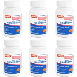 Rugby Ultra Strength Simethicone Gas Relief 180 mg - Maximum Gas Relief for Adults - May Help with Symptoms of Flatulence, Bloating, Gas Fullness - 60 Softgels (6 Pack)