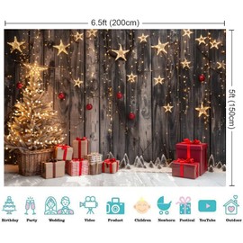 Christmas Photography Background, 2 x 1.5 m Ci-Fotto Photo Backgrounds Christmas Tree Colourful Lights Wooden Wall Background, Home Party Decoration Background, Kids Photography Backgrounds