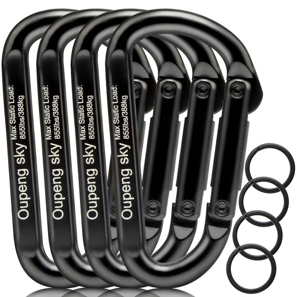 Carabiner Clip, 4 Pack, 855lbs，3" Heavy Duty Caribeaners for Hammocks, Camping Accessories, Hiking, Keychains，Outdoors and Gym etc, Small Carabiners for Dog Leash, Harness and Key Ring, Black