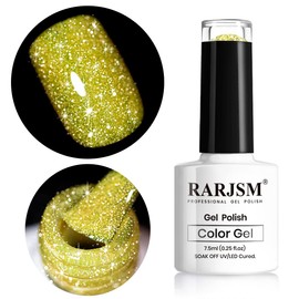 RARJSM Reflective Gel Nail Polish, Yellow Gel Nail Polish, 7.5ml 0.25Floz Yellow Nail Gel Glitter Gel Polish Summer Candy Collection Diamond Shimmer for Starter Nail DIY at Home UV LED Lamp Required