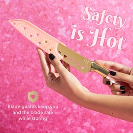 Paris Hilton Stainless Steel Knife Set with Jewel Shaped Handles and Gold Blades, Iconic Cutlery Set, 4-Piece, Pink