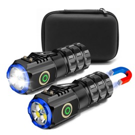 XTAUTO 2-Pack Portable LED Mini Flashlight, Rechargeable EDC Small Pocket Flashlight 6 Lighting Modes w/Magnet Clip Waterproof for Camping Hiking Night Walking Running Outdoor Emergency