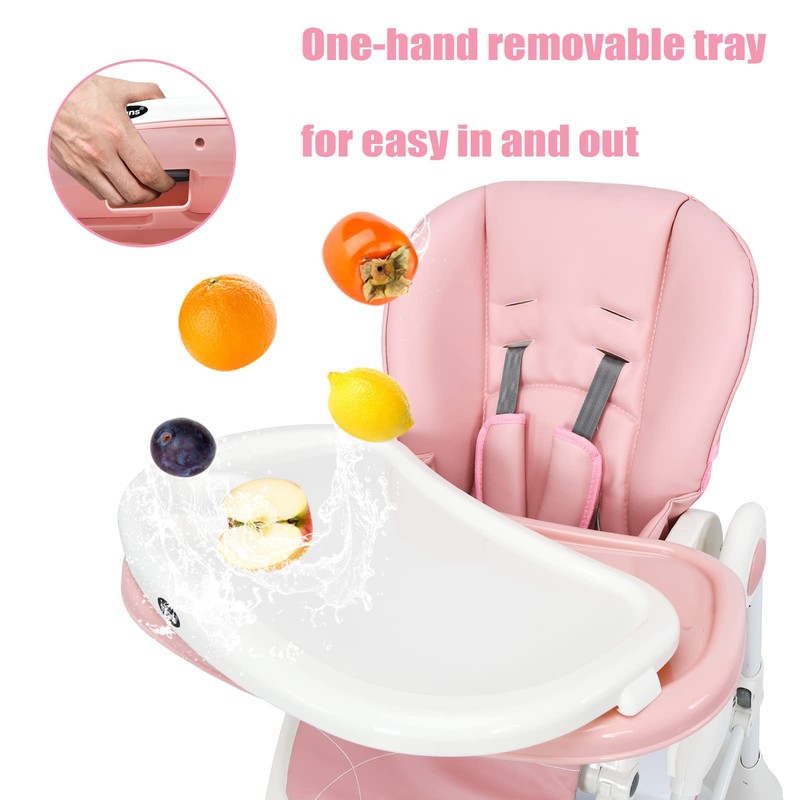 INFANS High Chair with One-Hand Removable Tray, 4 Lockable Wheels