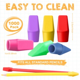 1000 Pack Pencil Top Eraser Cap Bulk, No Latex Pencil Tops Erasers Pencil Eraser Toppers Erasers Assorted Color Cap Erasers for Kids School Supplies Teachers Art Drawing