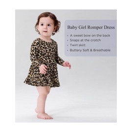 EASWEET Bamboo Viscose Baby Girl Bodysuit Long Sleeve Cute Bow Infant Girls Romper Dress, Leopard Tan, 18-24 Months