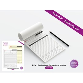 XNEM Trading 2-Part Carbonless Contractor's Invoice Book, 50 Sets, Pre-Numbered, Quality Paper, 7.8 x 10.8 Inches