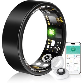 HPLSZCN Smart Ring Fitness Tracker with Sleep Analysis, IP68 Waterproof Activity Tracker for Women/Men, Sports & Health Monitor with Bluetooth for Android/iOS (Black, 12)