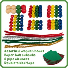 READY 2 LEARN Christmas Crafts - Create Your Own Bead Elves - DIY Ornaments for Kids - Christmas Tree Decoration - All Materials Included, Blue,Green,Red, Set of 4