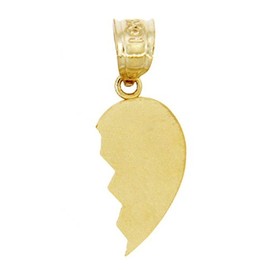 14K Yellow Gold Satin Finish Right Half Broken Heart Charm Pendant