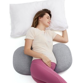 momcozy Portable Pregnancy Pillow – W Shaped Maternity Support for Side Sleepers, Adjustable Travel Wedge Pillow for Back, Belly, and Hip Relief, Ideal for Pregnant Women, Grey