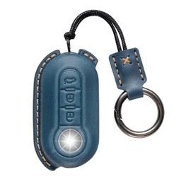 YONUFI for Fiat Key Fob Cover Leather Car Remote Case Holder Keychain Compatible for Fiat 500 500L 500X Ducato Lancia 3 Buttons -Blue