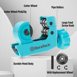 DURATECH Tubing Cutter 3/16"-1-1/8"(4-28MM), Copper, Aluminum, Brass and Plastic Tubing Compact Cutter, With Replacement Wheel