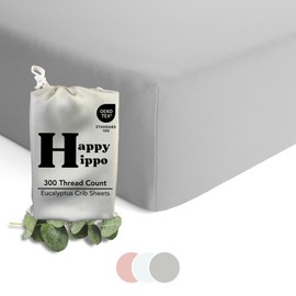 THE HAPPY HIPPO Organic Eucalyptus Crib Sheets for Boys & Girls - 100% Tencel Bedding - Soft, Cooling & Breathable Boho Neutral Fitted Crib Sheet for Standard Baby Crib Mattress or Toddler Bed - Grey