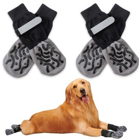 2 Pairs Anti Slip Dog Socks, Hardwood Floors, Walking Boots for Injured Paws Hot Weather/Winter, Prevents Licking, Traction Control No Twist Grip Booties for Small Medium Large Senior Dogs