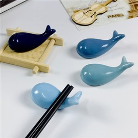 JIHUOO Set of 4 Blue Whale Chopsticks Holder Ceramic Chopsticks Shelf Holder Sticks Holder Cushion Rest Chopsticks Restaurants Accessories
