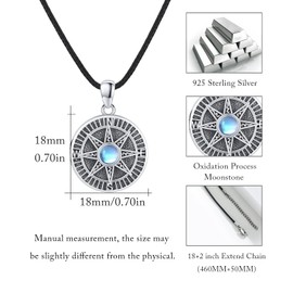 REDSUN Compass Locket Necklace 925 Sterling Silver Moonstone Chain Celtic Knot Photo Locket Amulet Medallion with Photo Compass Jewellery for Men Son Boys Women Gifts, Sterling Silver, Moonstone