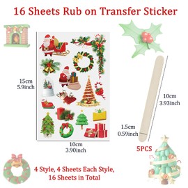 WANDIC 16 Sheets Rub On Transfer Stickers, Aesthetic Decor Scrapbook Sticker for Scrapbook Journal Planner Album DIY Ctaft (Christmas Theme)