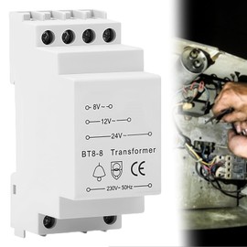 GOEDCH Bell Transformer: Bell Transformer Low Voltage Outputs, Bell Transformer with Rated Power for Doorbell & Chime - 8V/12V/24V Output Voltage, DIN Rail Mounting, Compact & Safe