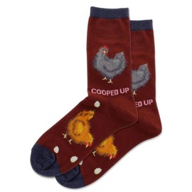 Hot Sox Womens Cooped Up Fuzzy Crew Socks, 9-11, Wine