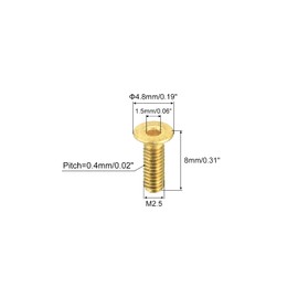 uxcell Flat Head Socket Cap Screws, M2.5-0.45 x 8mm Brass Inner Hex Drive Fasteners Bolts 50Pcs