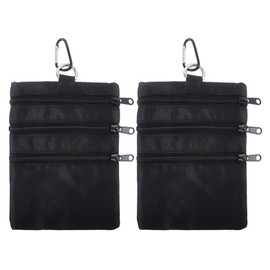 Klmnop 2 Pcs Golf Valuables Pouch, 7.8 X 5.7 Inch Golf Ball Bag with 4 Zipper Pockets, Golf Accessories Pouch Can Clips to Golf Bag for Storing Valuables, Balls, Tees, Phone(Black)